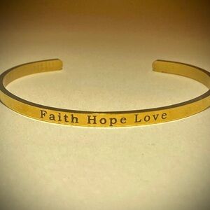 Gold 'Faith Hope Love' Inspirational Cuff Bracelet 18K SS open cuff engraved